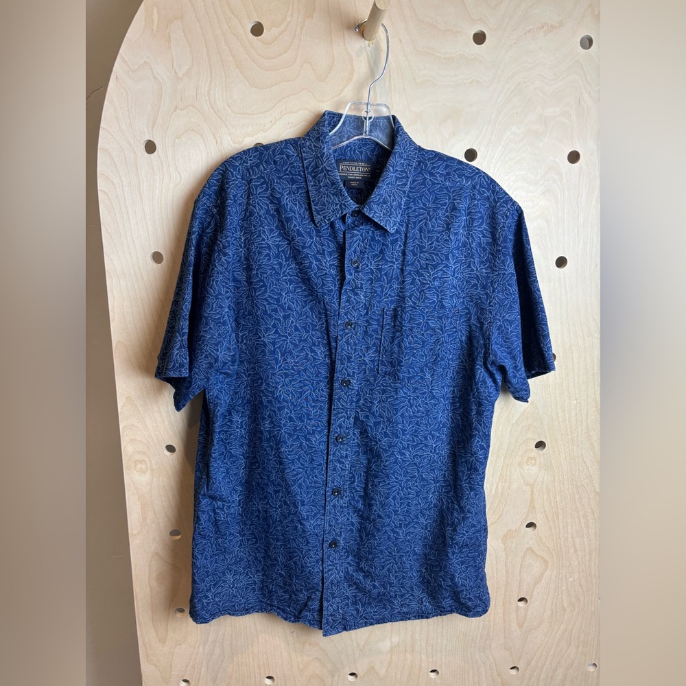 Men’s Pendleton Indigo Leaf Pattern Short Sleeve … - image 1